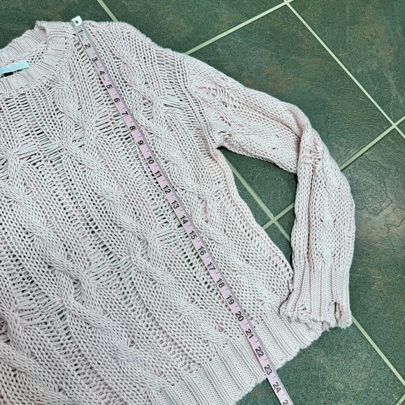 Sablyn Mitzy Pullover Crewneck Cable Knit Distressed Sweater Light Pink XS - Picture 10 of 12